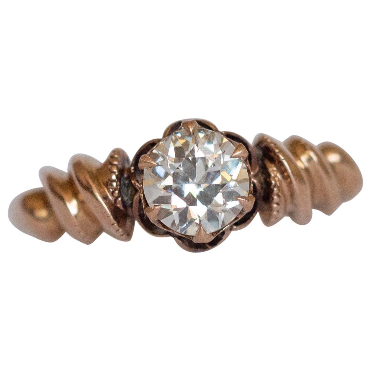 GIA Certified .58 Carat Diamond Yellow Gold Engagement Ring