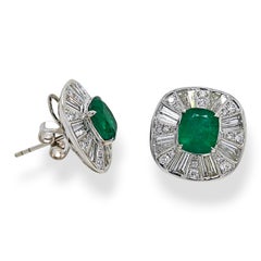 GIA Certified 5.8 Carat Emerald White Diamond White Gold Earrings