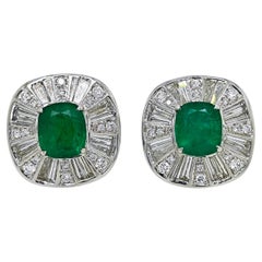 GIA Certified 5.8 Carat Emerald White Diamond White Gold Earrings