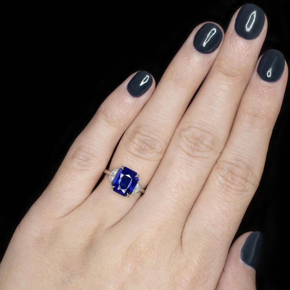 Modern GIA Certified 5.80 Carat Blue Sapphire Diamond Ring