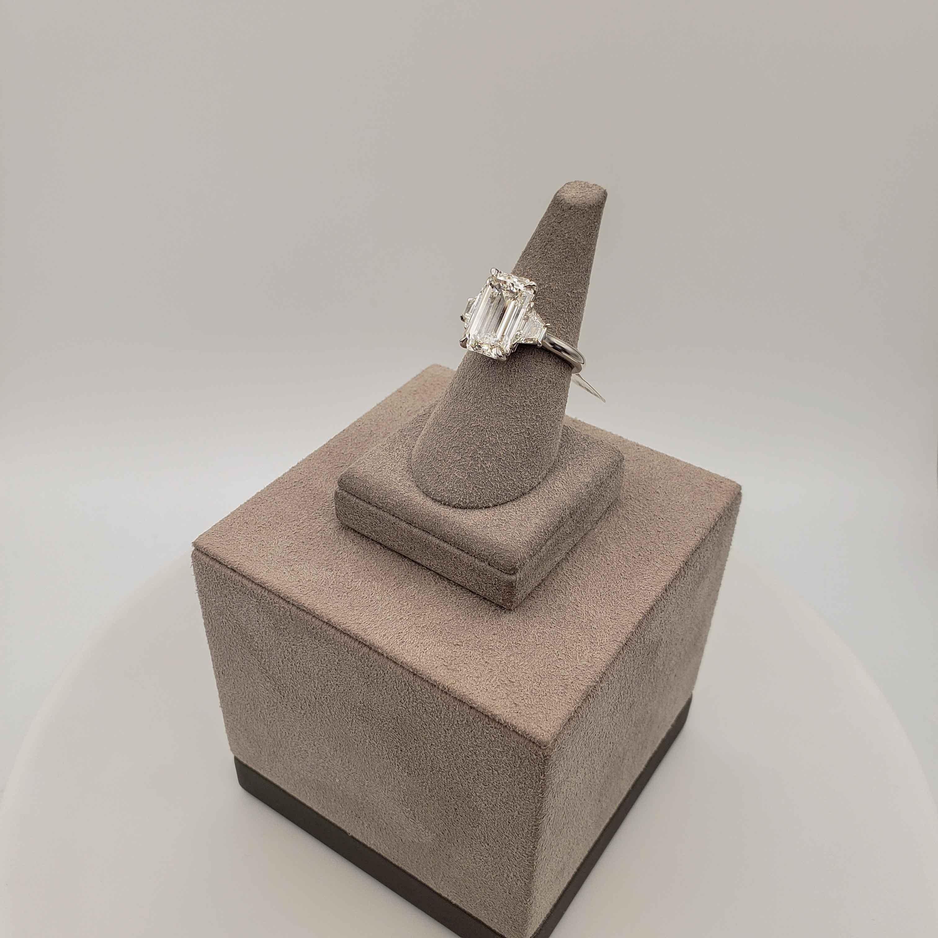 GIA Certified 5.80 Carat Emerald Cut Diamond Three-Stone Engagement Ring 4
