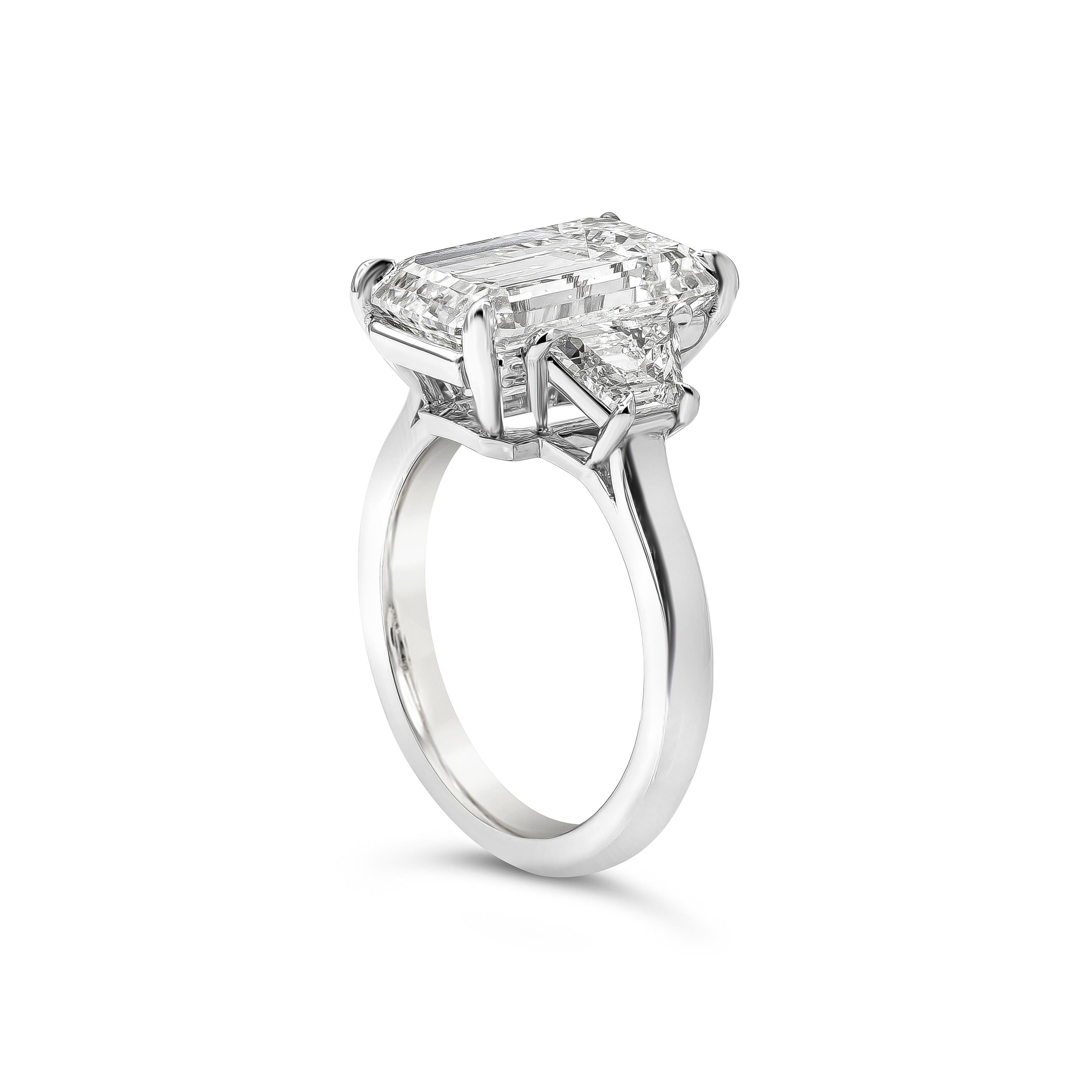 Contemporary GIA Certified 5.80 Carat Emerald Cut Diamond Three-Stone Engagement Ring