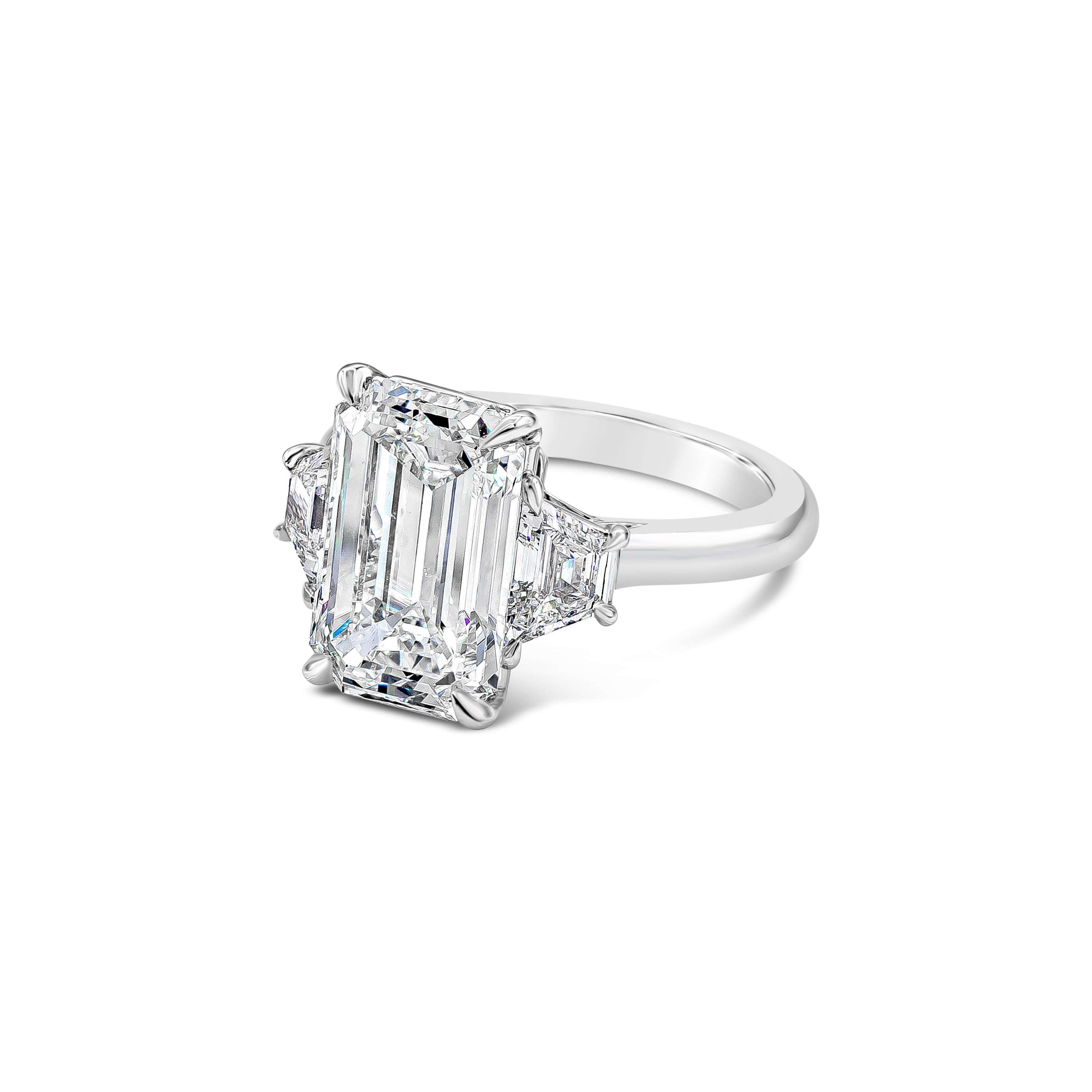 Women's GIA Certified 5.80 Carat Emerald Cut Diamond Three-Stone Engagement Ring