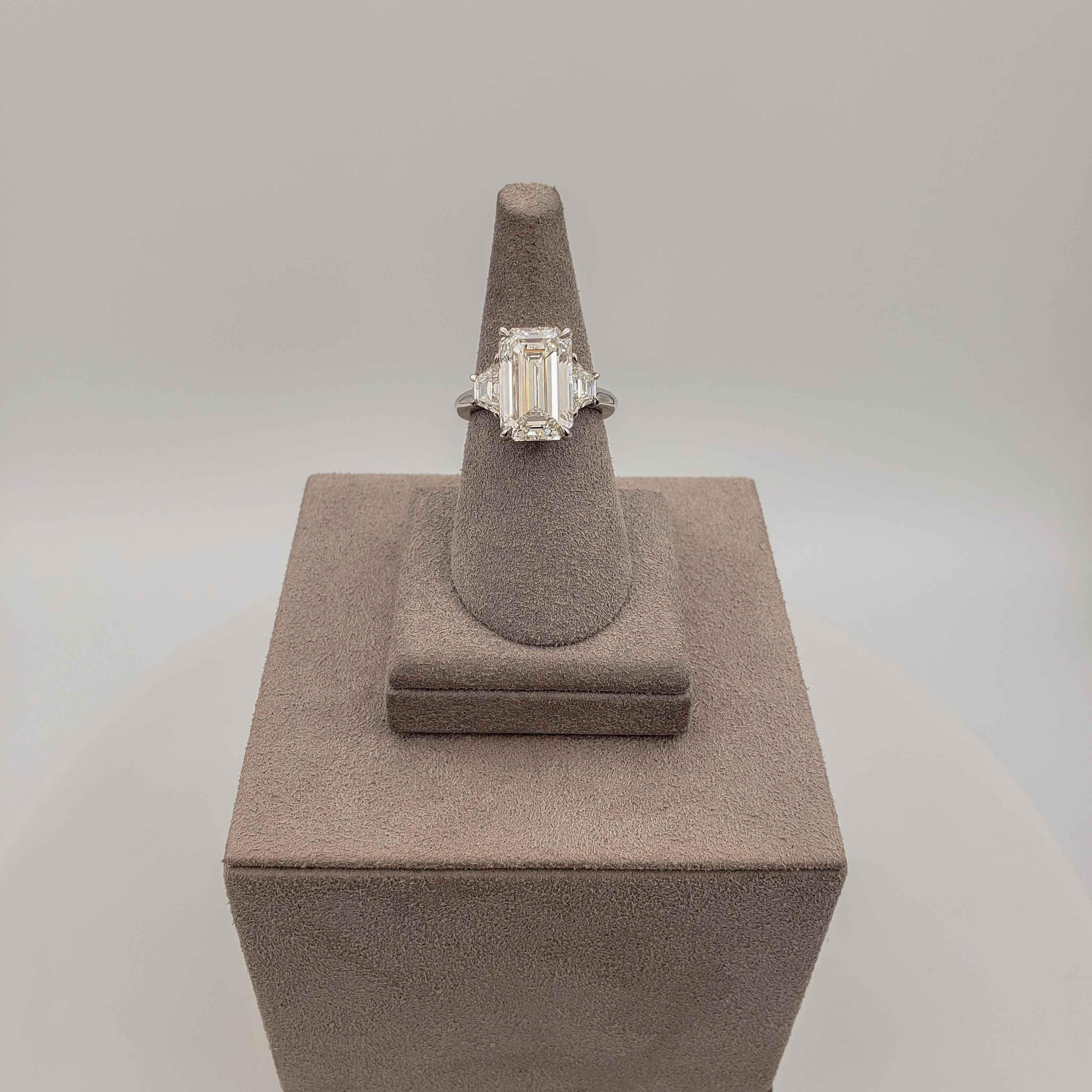 GIA Certified 5.80 Carat Emerald Cut Diamond Three-Stone Engagement Ring 2