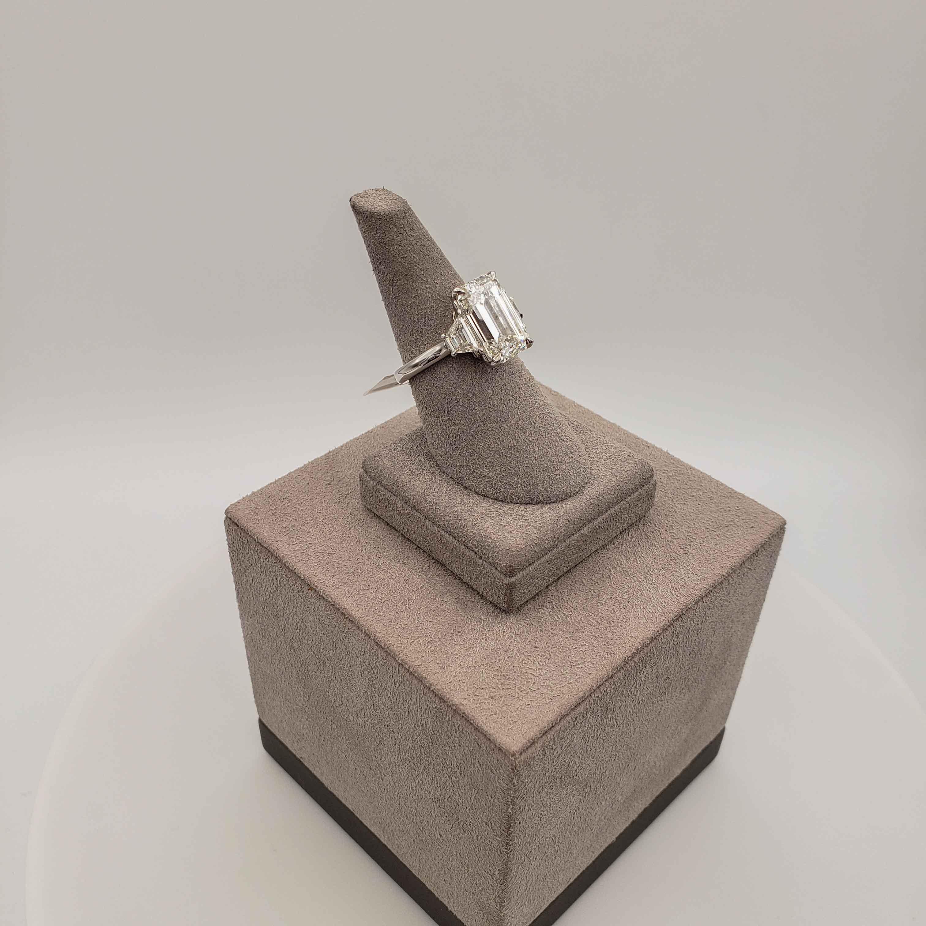 GIA Certified 5.80 Carat Emerald Cut Diamond Three-Stone Engagement Ring 3