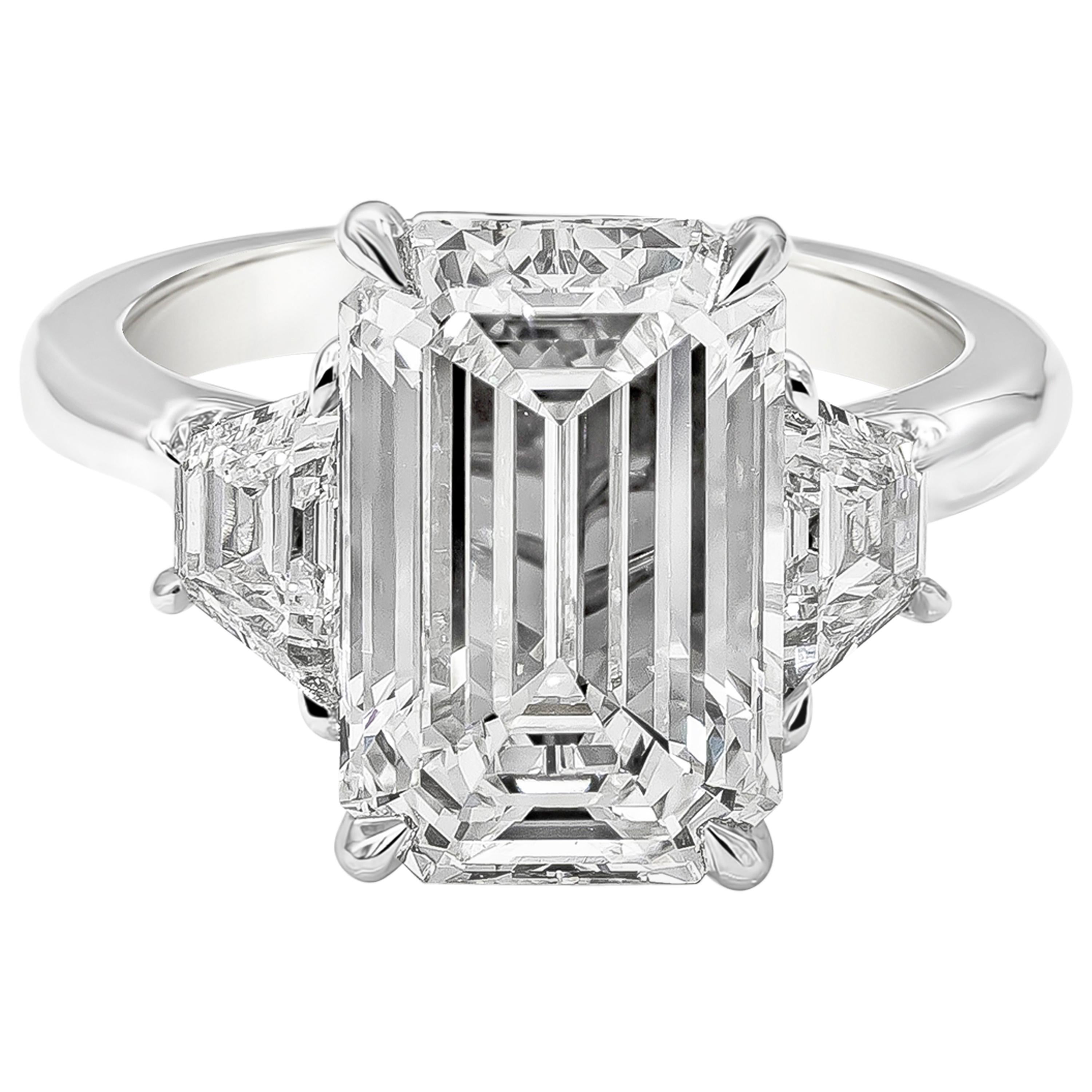 GIA Certified 5.80 Carat Emerald Cut Diamond Three-Stone Engagement Ring