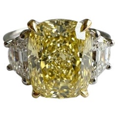 GIA Certified 5.80 Total Carat Fancy Yellow Cushion Diamond Ring