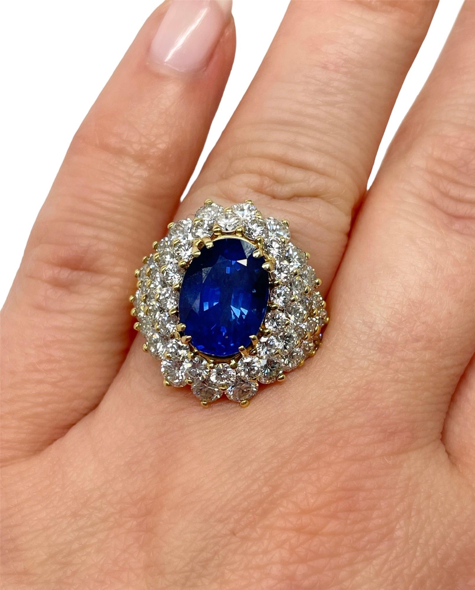 Oval Cut GIA Certified 5.82 Carat Ceylon Sapphire and Diamond Cocktail Ring For Sale