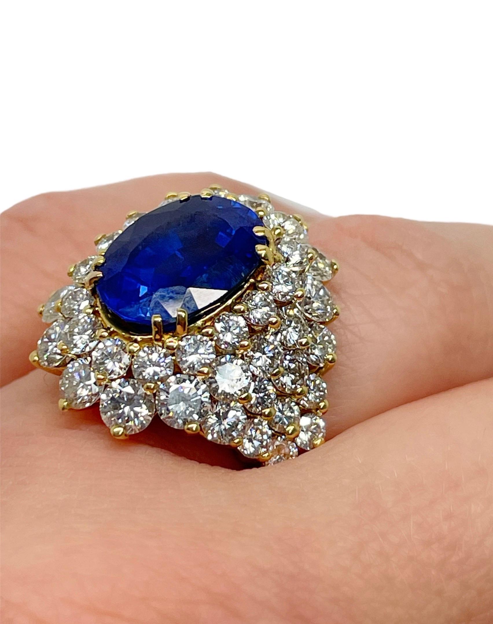 GIA Certified 5.82 Carat Ceylon Sapphire and Diamond Cocktail Ring In Good Condition For Sale In Chicago, IL