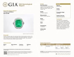 GIA certified 5.83Ct Colombian Emerald Ring with Natural diamonds in Platinum