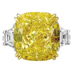 Internally Flawless GIA Certified 5.26 Carat Fancy Yellow Cushion Diamond Ring