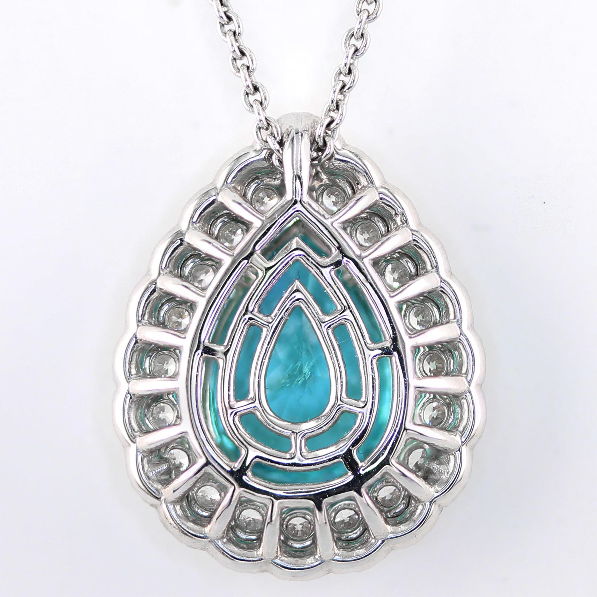 Modern GIA certified 5.86 carat Brazillian Paraiba Tourmaline Necklace set in 18K For Sale