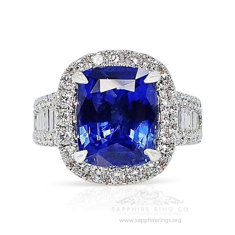 Cushion Cut GIA Certified 5.86 ct Platinum Sapphire Ring - Ceylon Perfect Blue Sapphire  For Sale