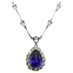 GIA Certified 5.87 Carat Pear Shape Tanzanite Necklace with 5.75 Carat Diamonds