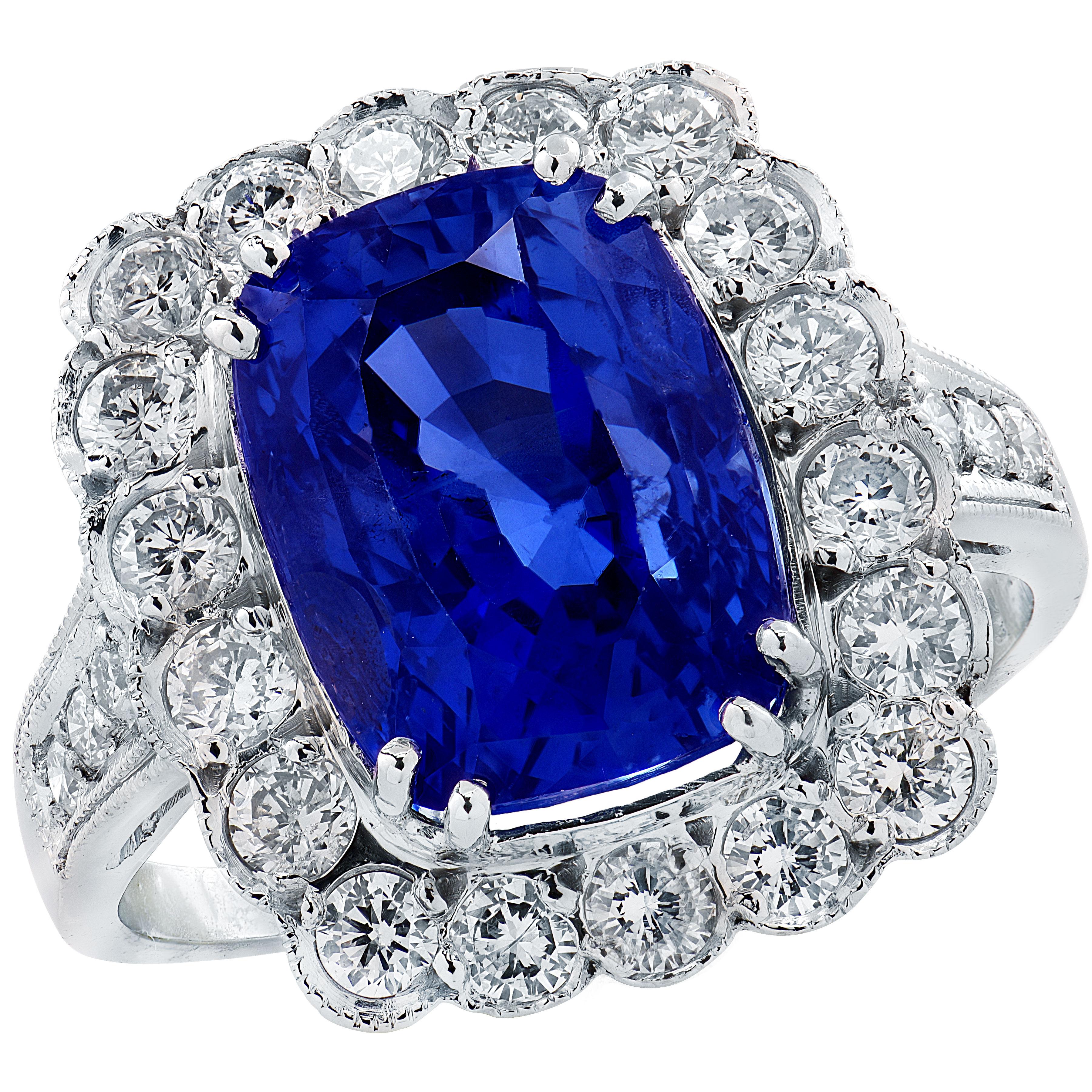 GIA Certified 5.88 Carat No Heat Sapphire & Diamond Ring im Angebot 2