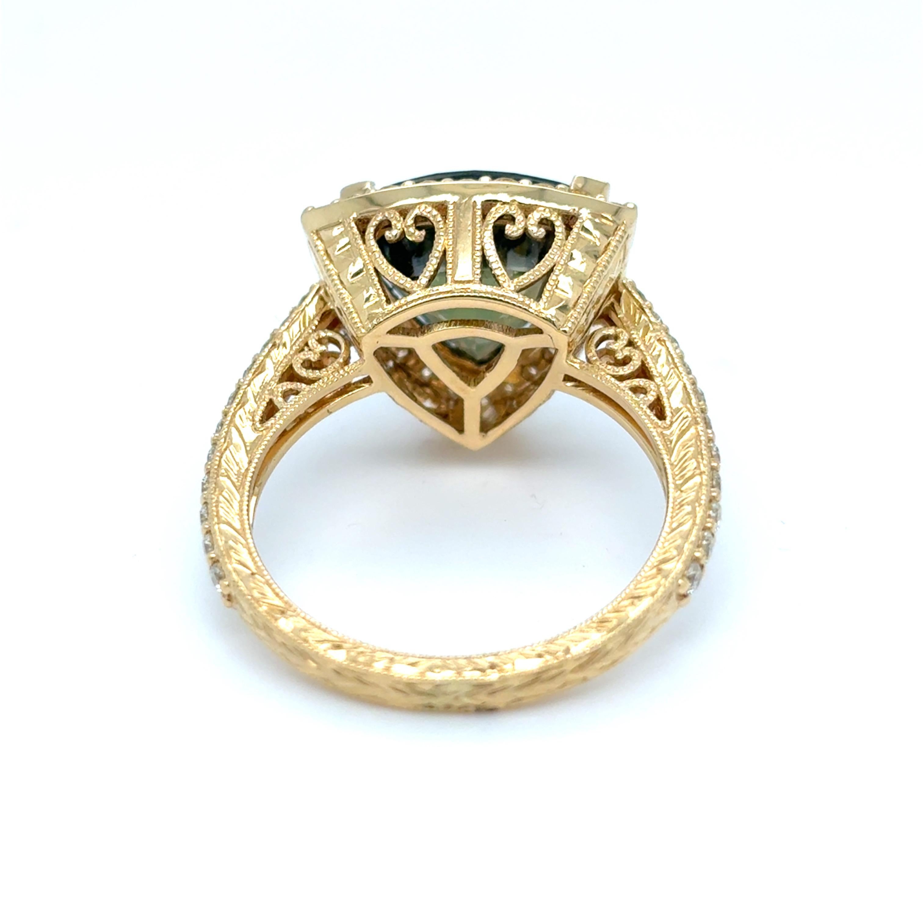 GIA Certified 5.89 Carat Triangular Cut No Heat Green Sapphire Diamond Ring For Sale 4