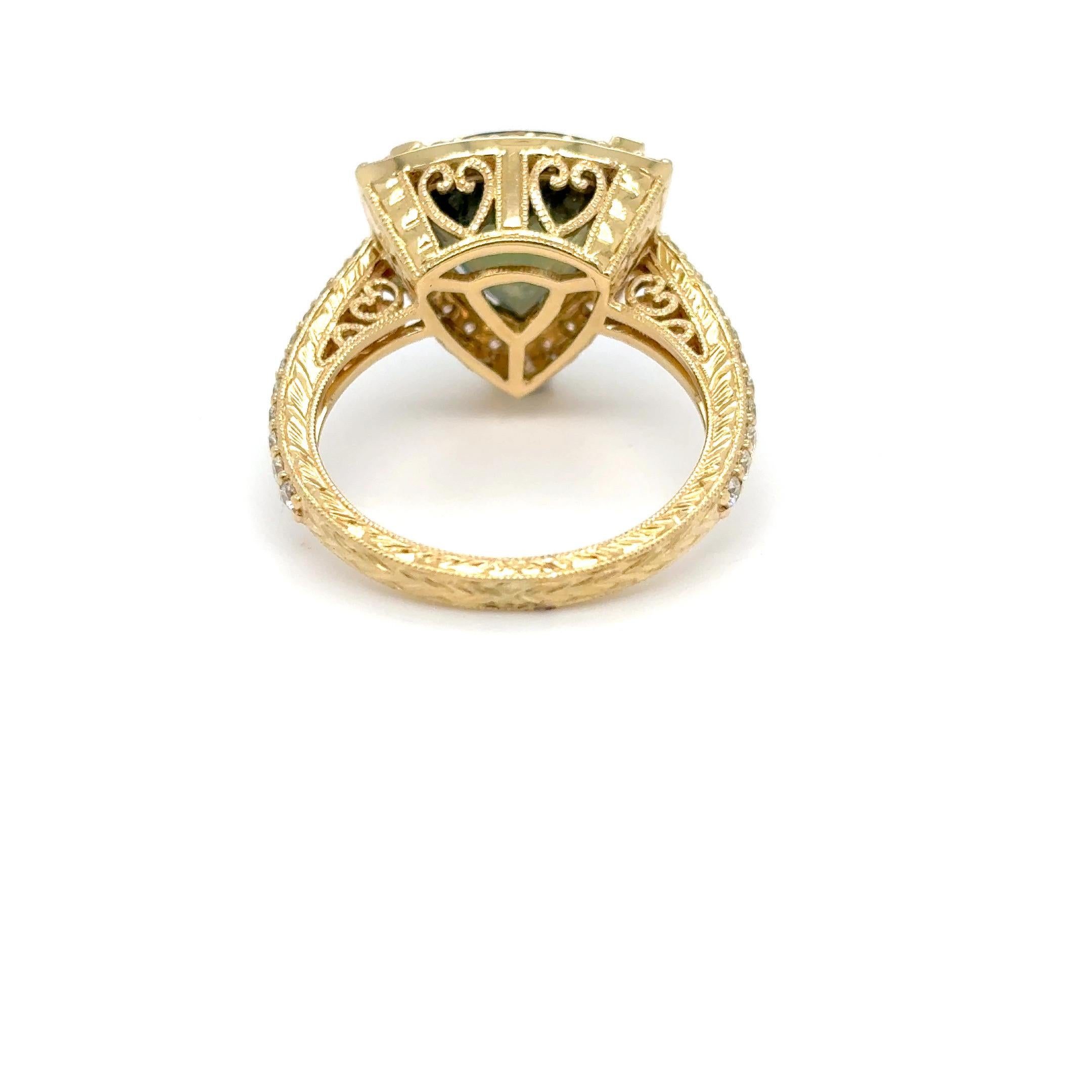 GIA Certified 5.89 Carat Triangular Cut No Heat Green Sapphire Diamond Ring For Sale 10