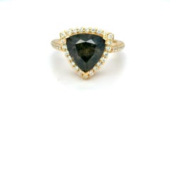 GIA Certified 5.89 Carat Triangular Cut No Heat Green Sapphire Diamond Ring