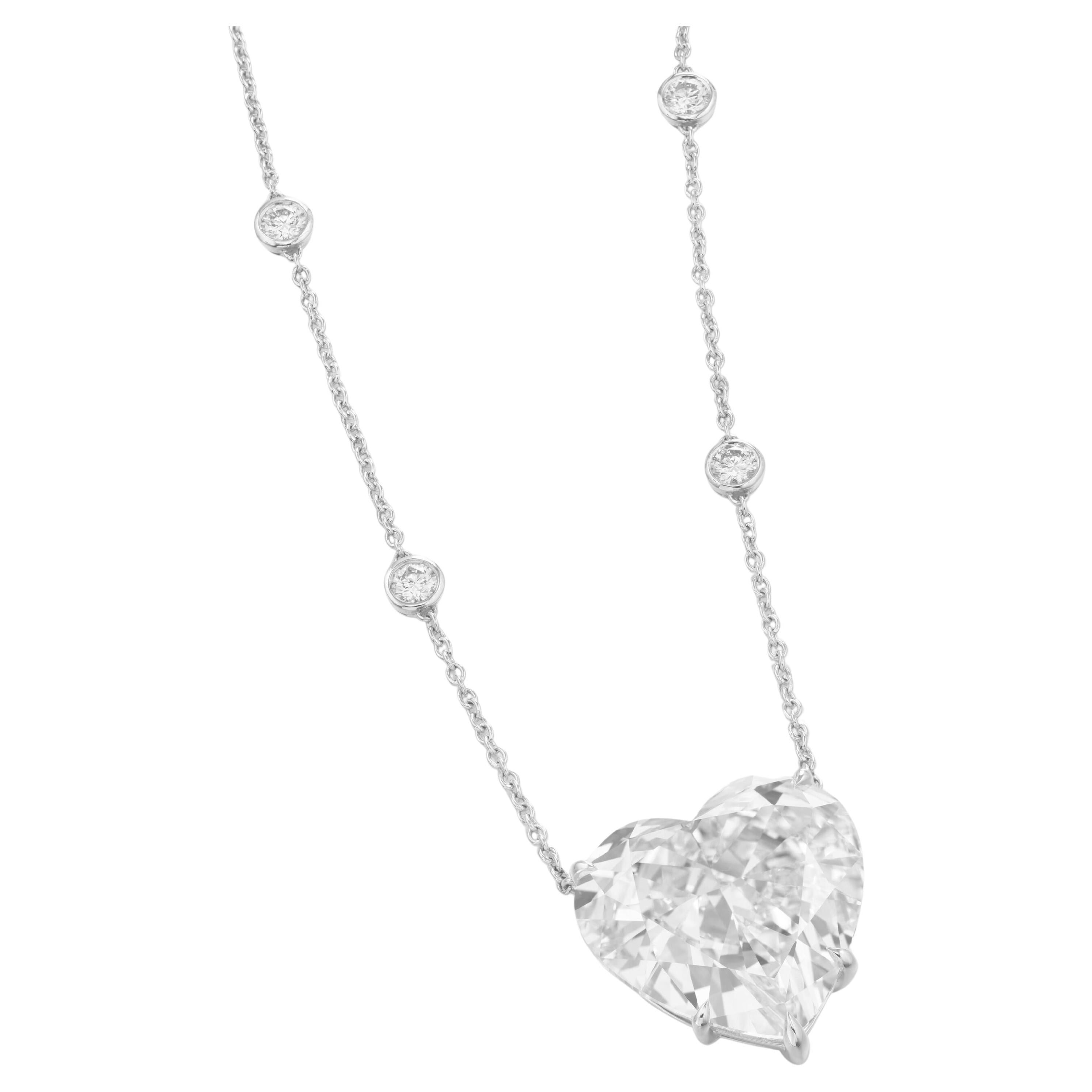 Contemporary GIA Certified 5.92 Carat Heart Shape Diamond Riviera Platinum Necklace For Sale