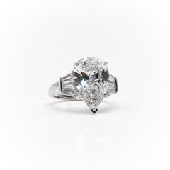 GIA Certified 5.92 Carat Natural Pear Shaped Diamond Three Stone Engagement Ring
