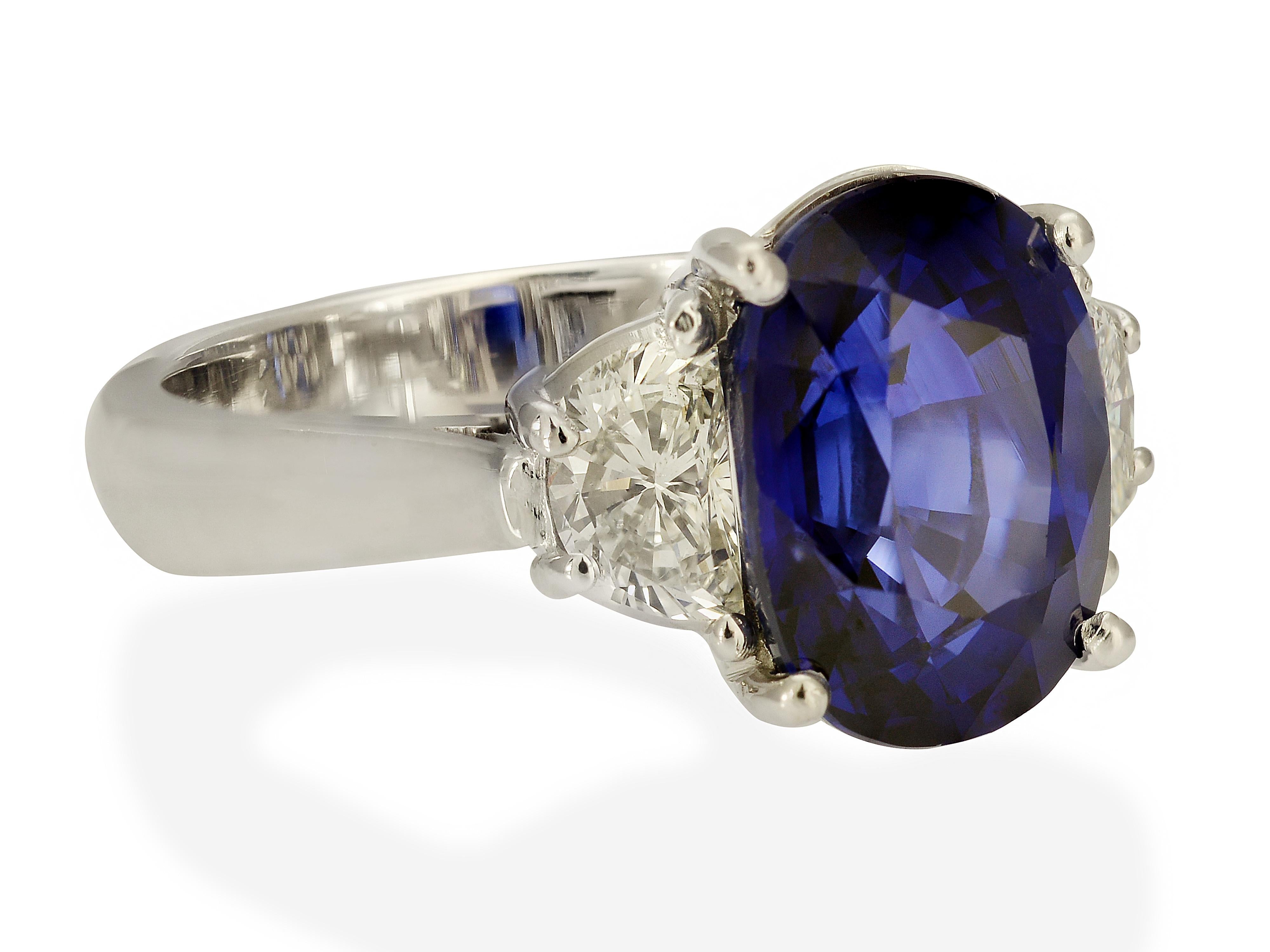Oval Cut GIA Report Certified 5.93 Carat Royal Blue Oval Sapphire Cocktail Ring For Sale