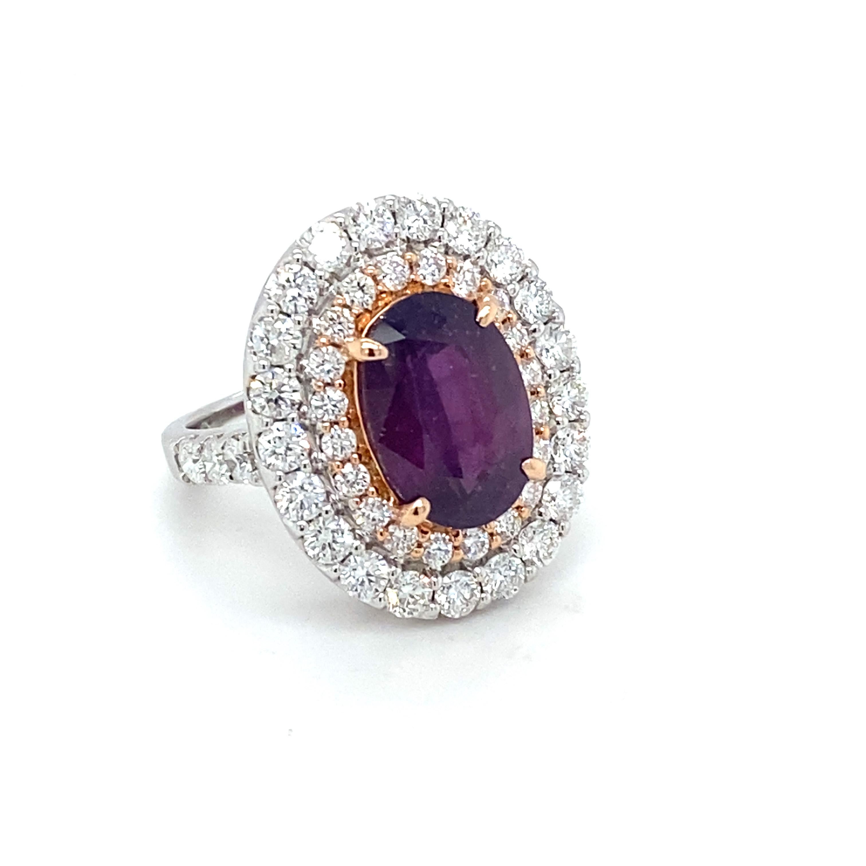 Oval Cut GIA Certified 5.94 Carat No Heat Pink Purple Sapphire Diamond Cocktail Ring For Sale