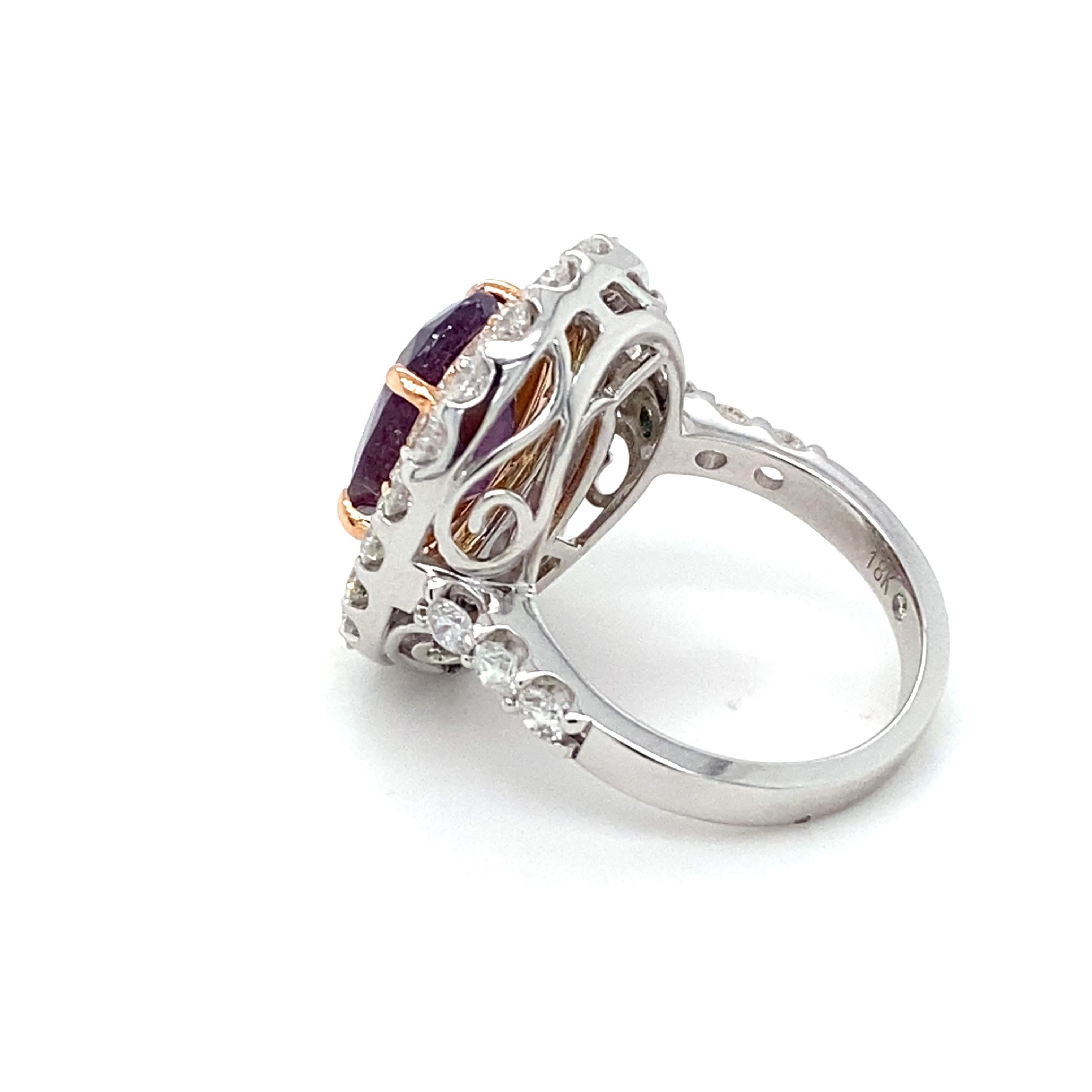 GIA Certified 5.94 Carat No Heat Pink Purple Sapphire Diamond Cocktail Ring For Sale 4