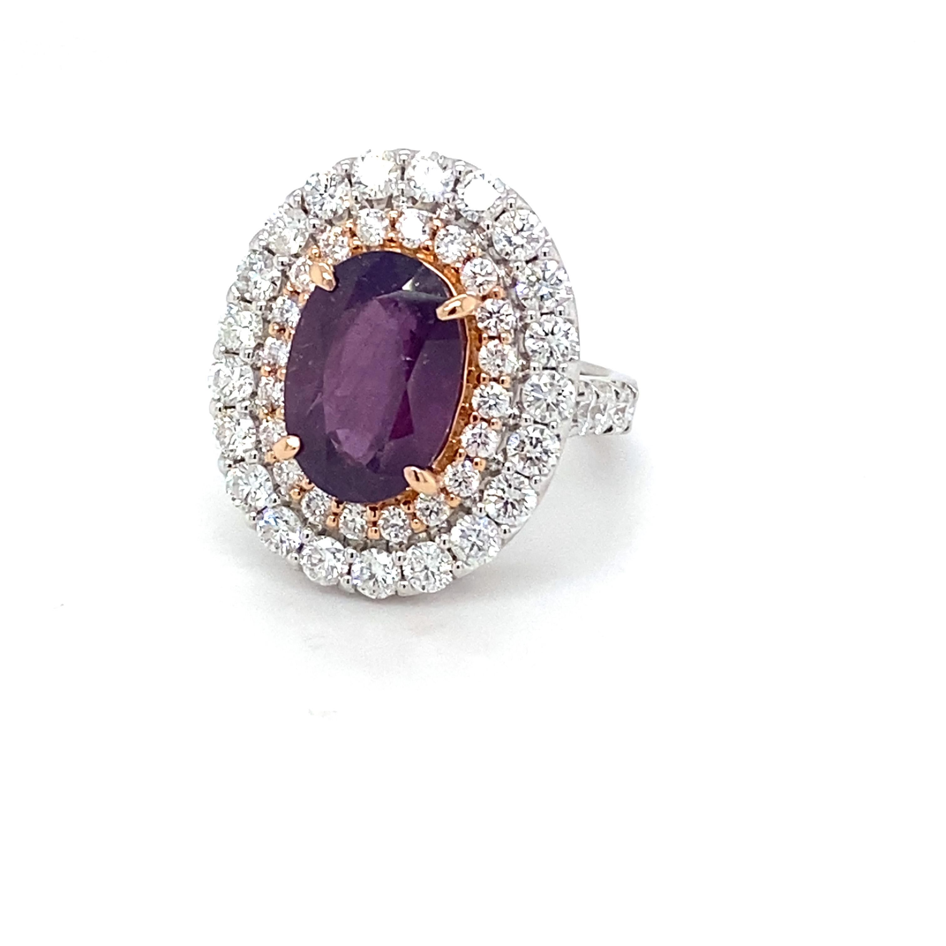 GIA Certified 5.94 Carat No Heat Pink Purple Sapphire Diamond Cocktail Ring For Sale 5