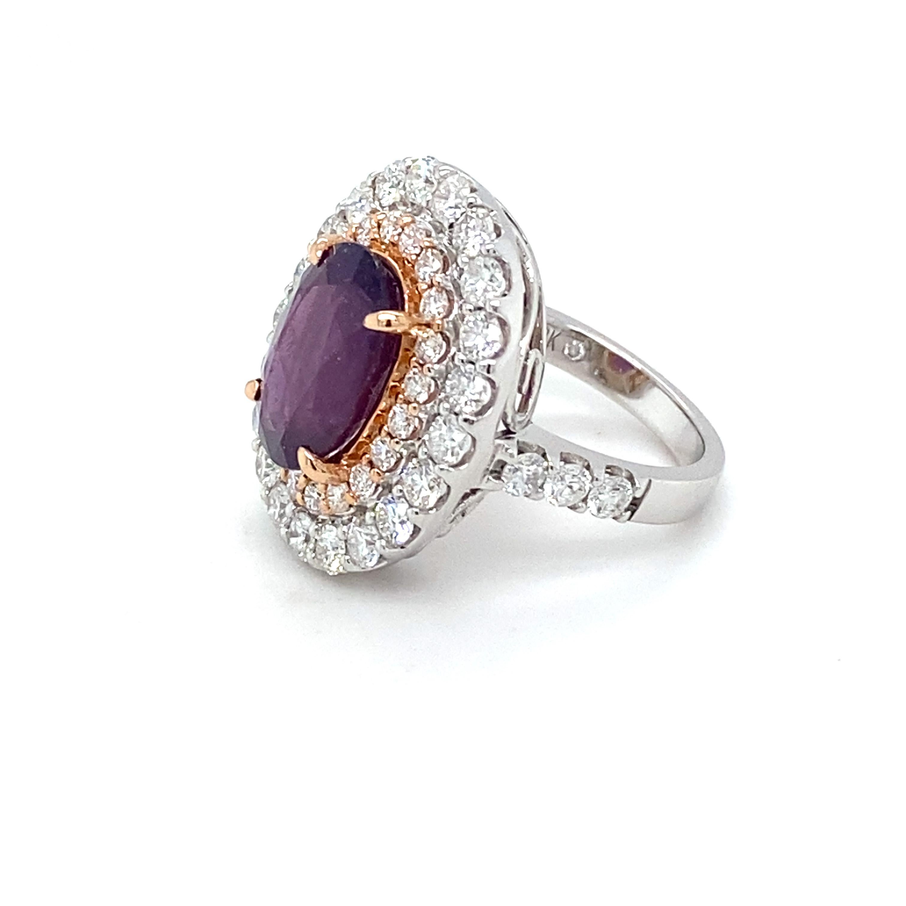 GIA Certified 5.94 Carat No Heat Pink Purple Sapphire Diamond Cocktail Ring For Sale 6