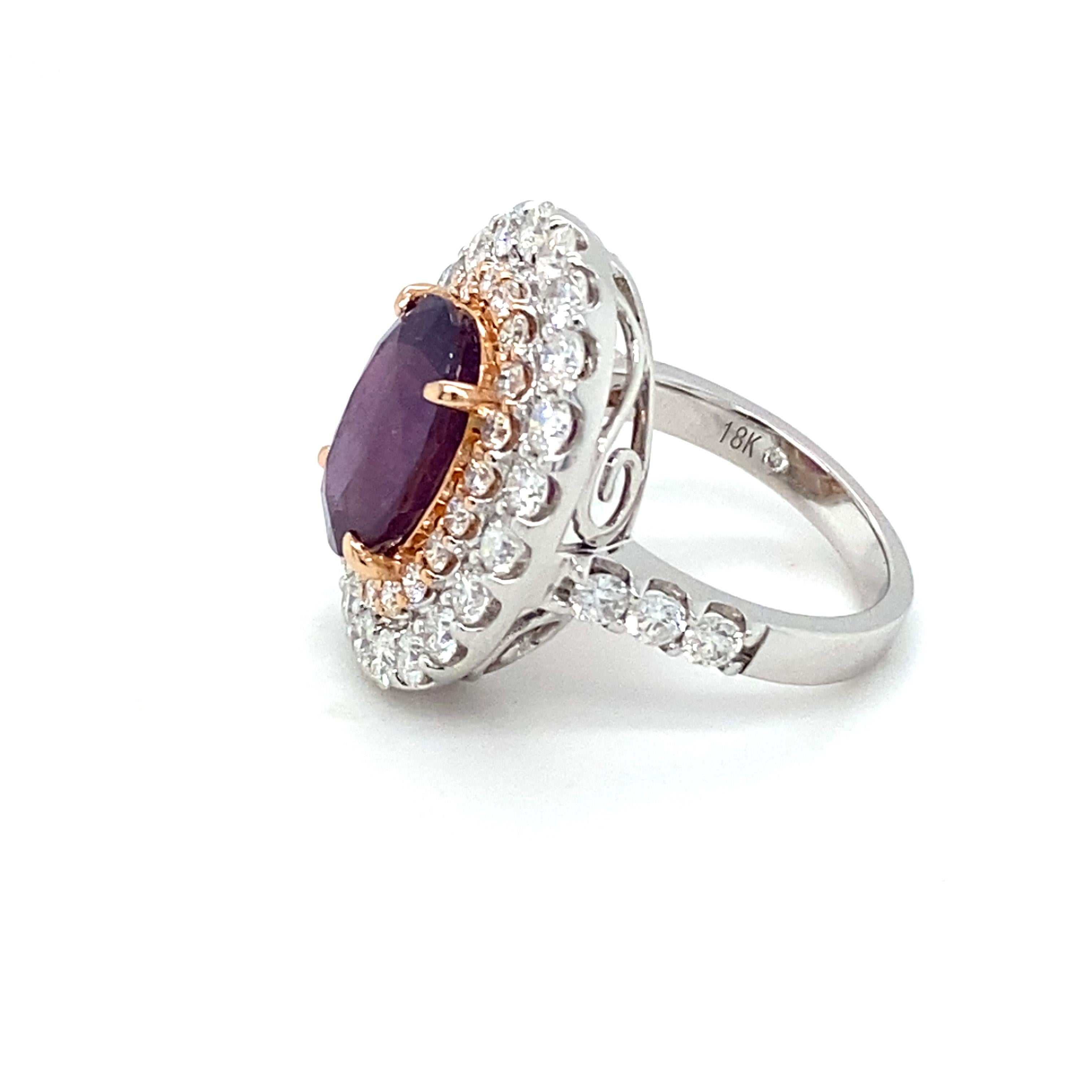 GIA Certified 5.94 Carat No Heat Pink Purple Sapphire Diamond Cocktail Ring For Sale 7