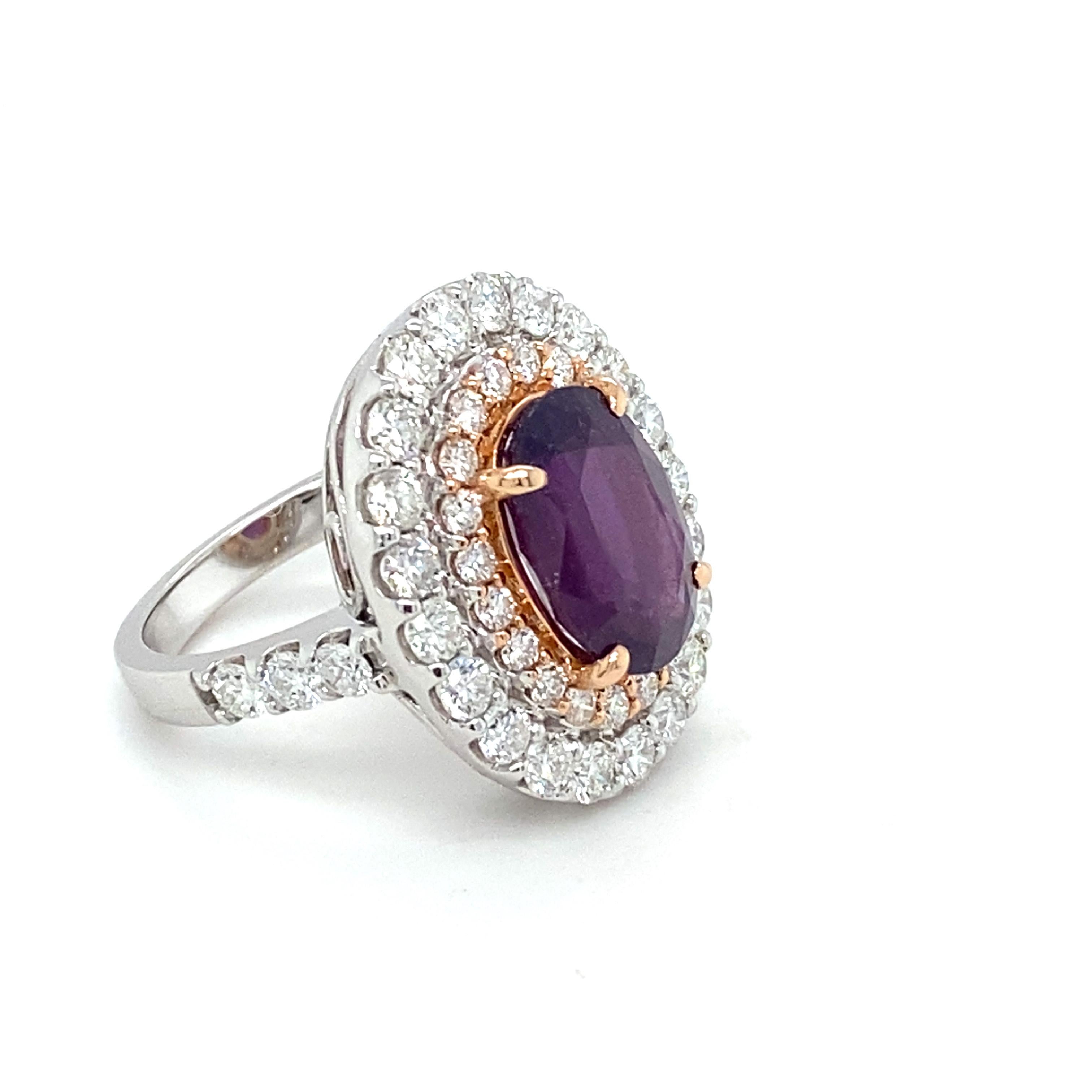 GIA Certified 5.94 Carat No Heat Pink Purple Sapphire Diamond Cocktail Ring For Sale 1