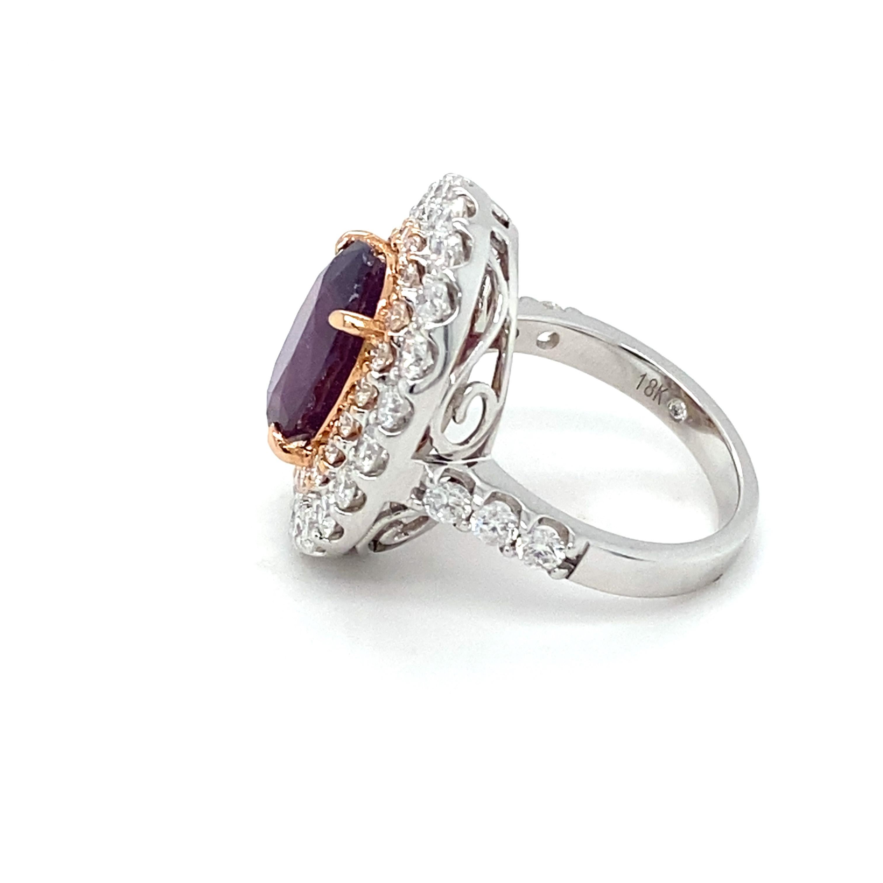 GIA Certified 5.94 Carat No Heat Pink Purple Sapphire Diamond Cocktail Ring For Sale 8