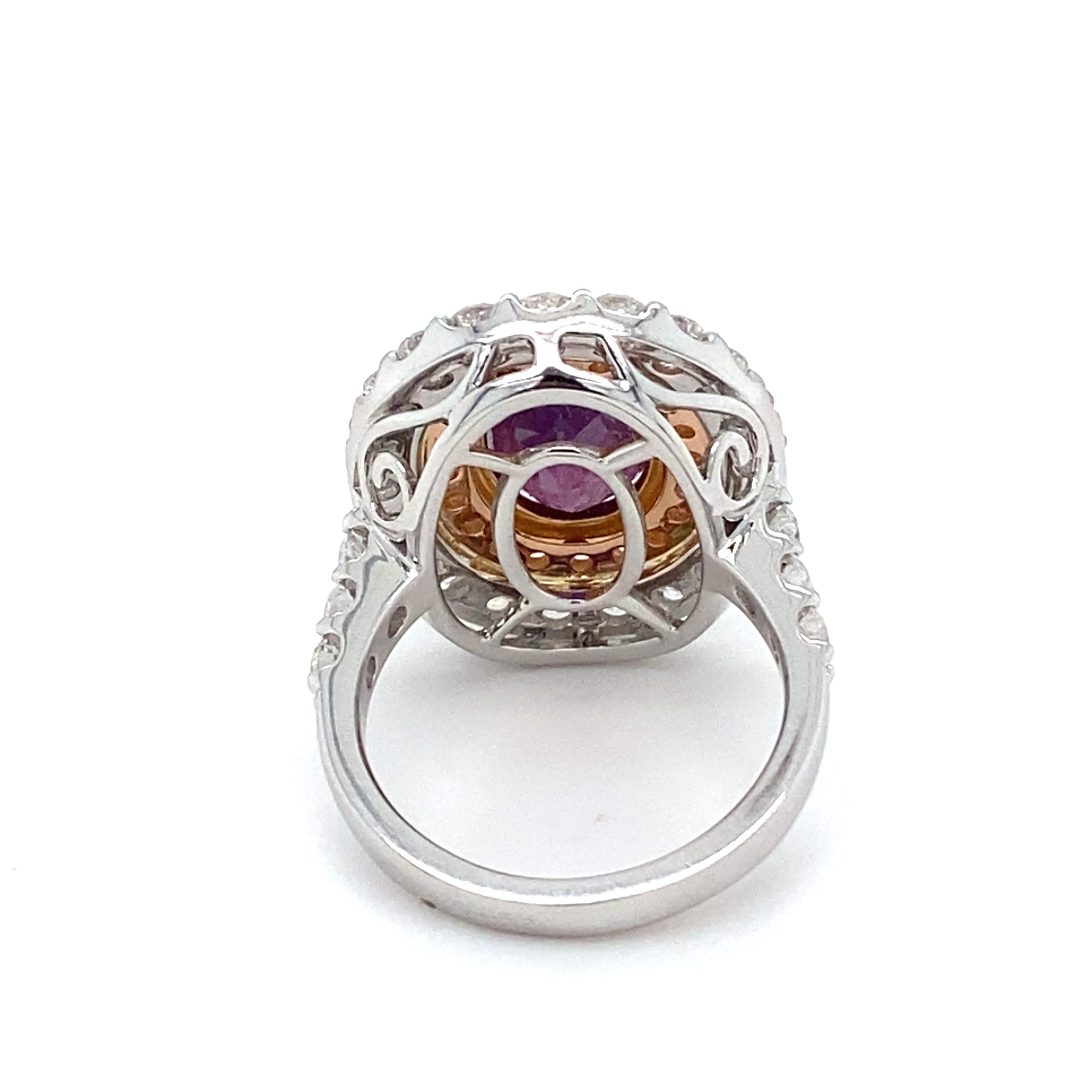 GIA Certified 5.94 Carat No Heat Pink Purple Sapphire Diamond Cocktail Ring For Sale 11