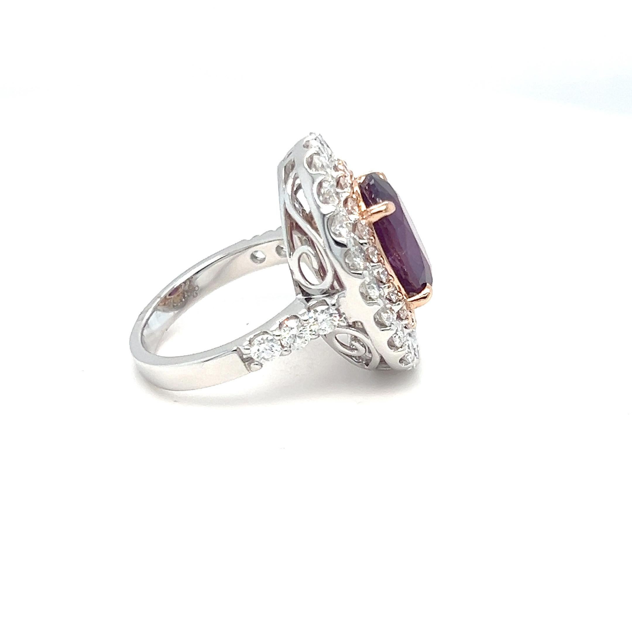 GIA Certified 5.94 Carat No Heat Pink Purple Sapphire Diamond Cocktail Ring For Sale 3
