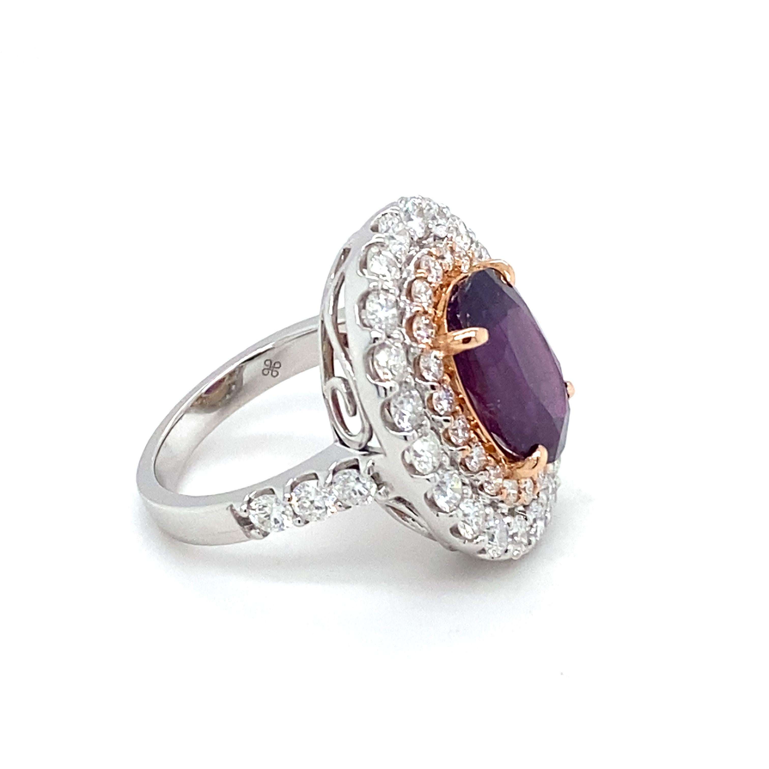 Women's GIA Certified 5.94 Carat No Heat Pink Purple Sapphire Diamond Cocktail Ring For Sale
