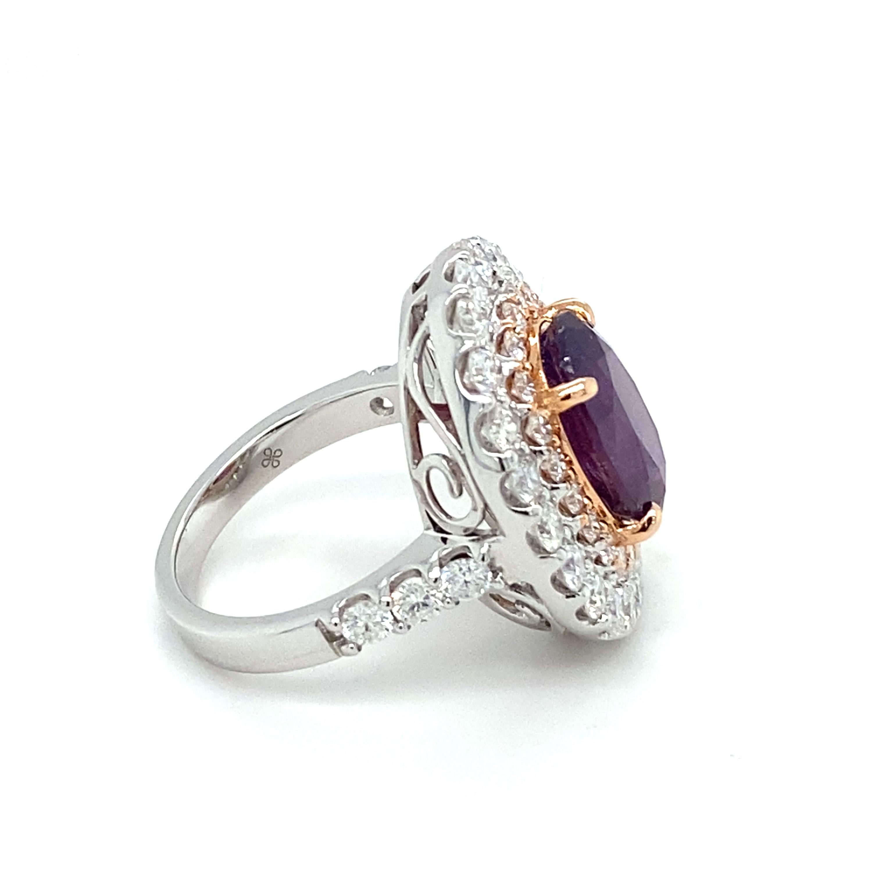 GIA Certified 5.94 Carat No Heat Pink Purple Sapphire Diamond Cocktail Ring For Sale 2