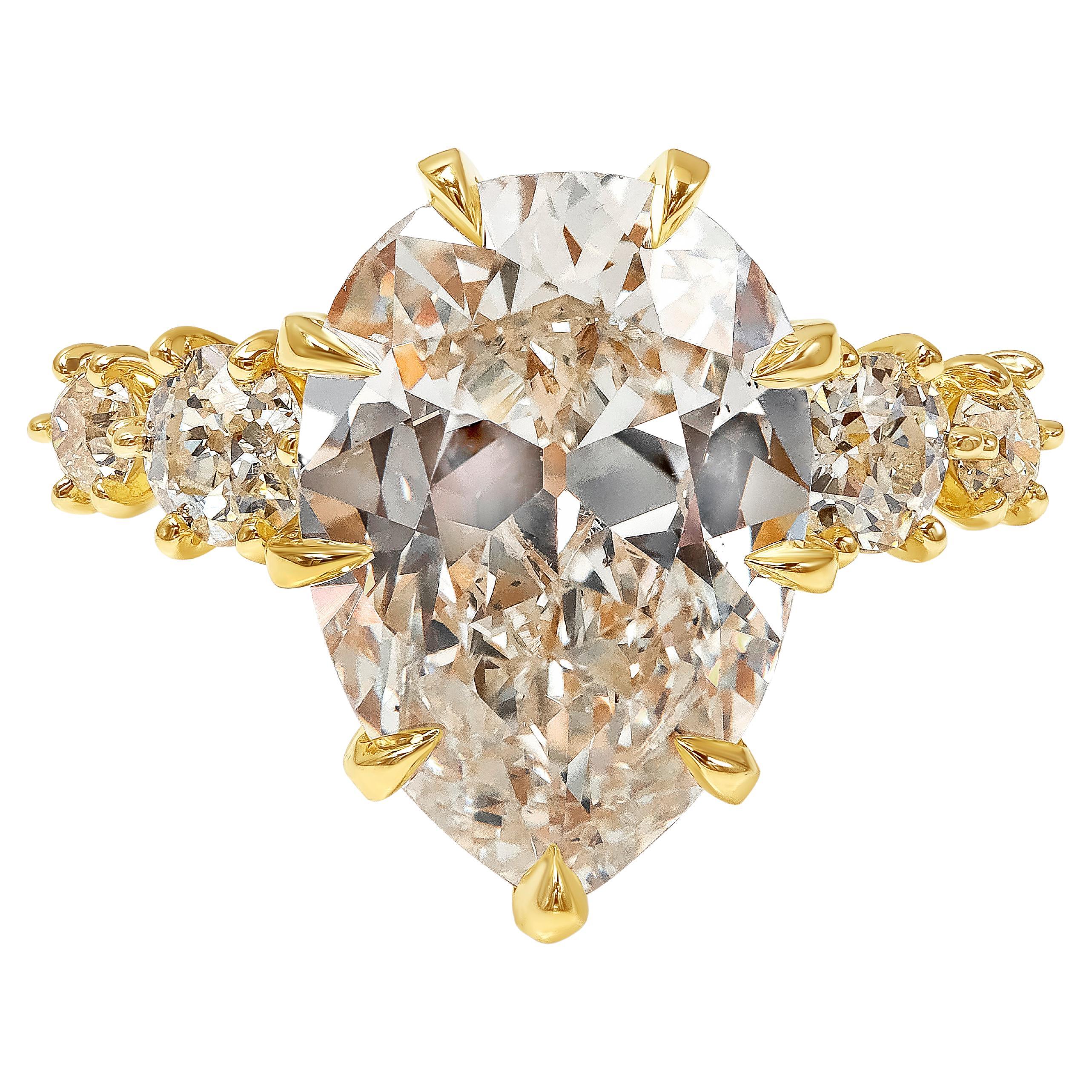 GIA Certified 5.95 Carats Pear Shape Diamond Antique Style Engagement Ring