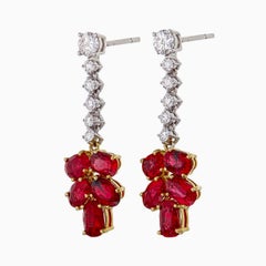 GIA Certified 5.96 Carat Burma No Heat Pigeon Blood Ruby and Diamond Earrings