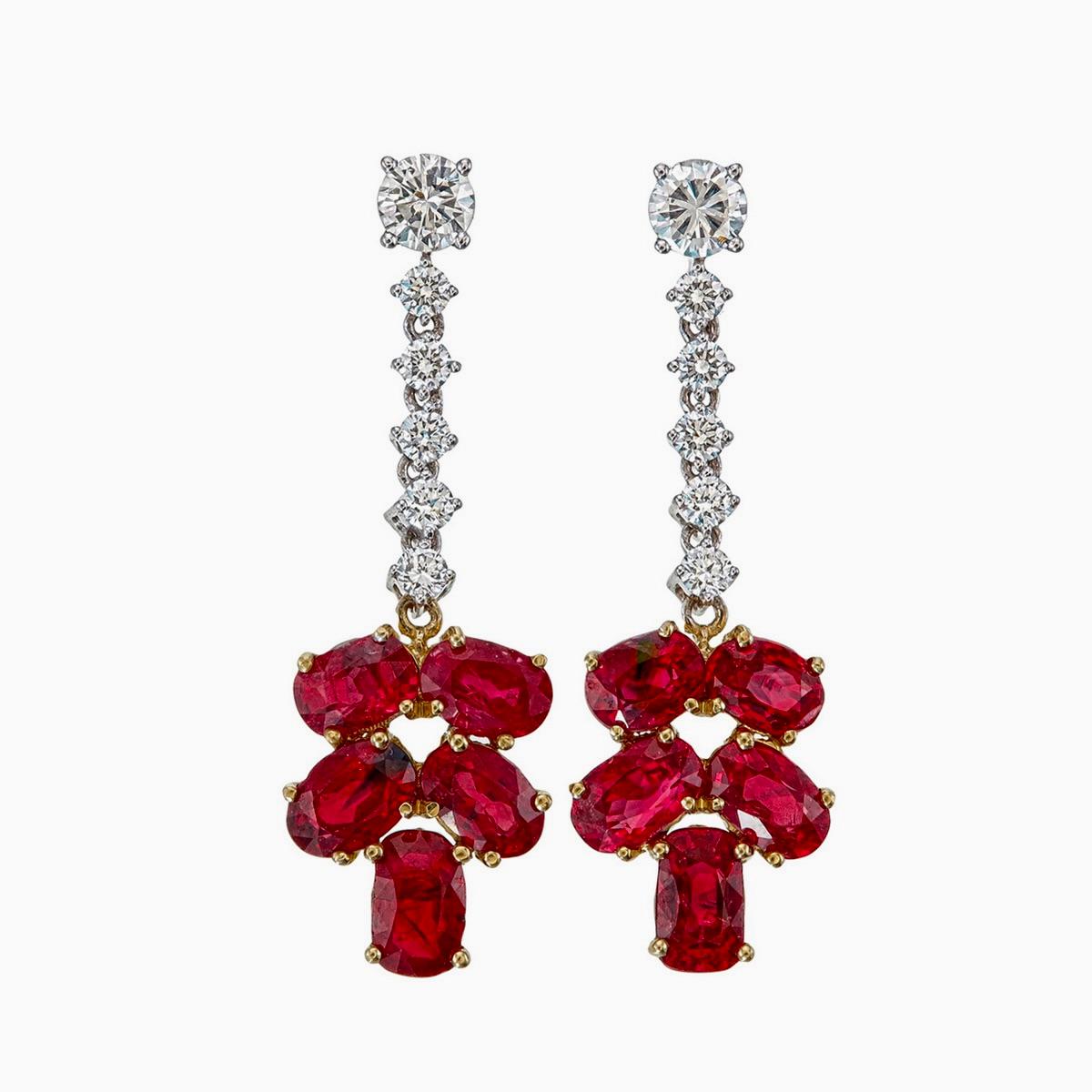 Modern GIA Certified 5.96 Carat Burma No Heat Pigeon Blood Ruby and Diamond Earrings For Sale