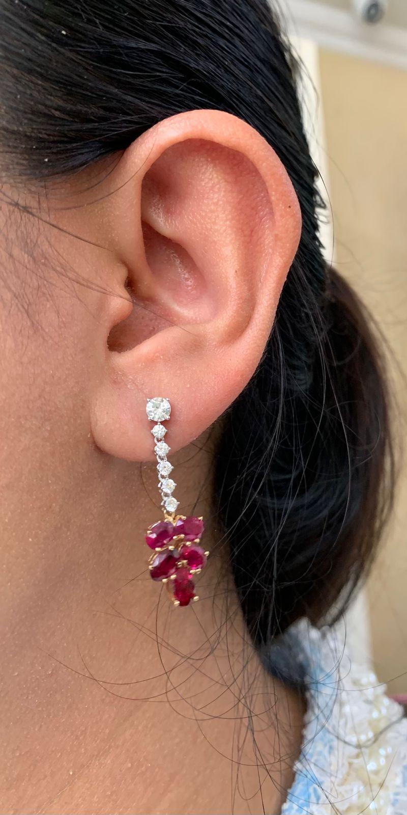 GIA Certified 5.96 Carat Burma No Heat Pigeon Blood Ruby and Diamond Earrings In New Condition For Sale In Bangkok, TH