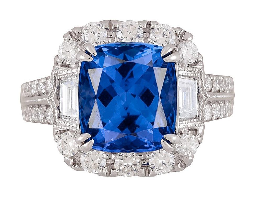 DiamondTown GIA Certified 5.96 Carat Tanzanite and 1.47 Carat Diamond Ring In New Condition In New York, NY