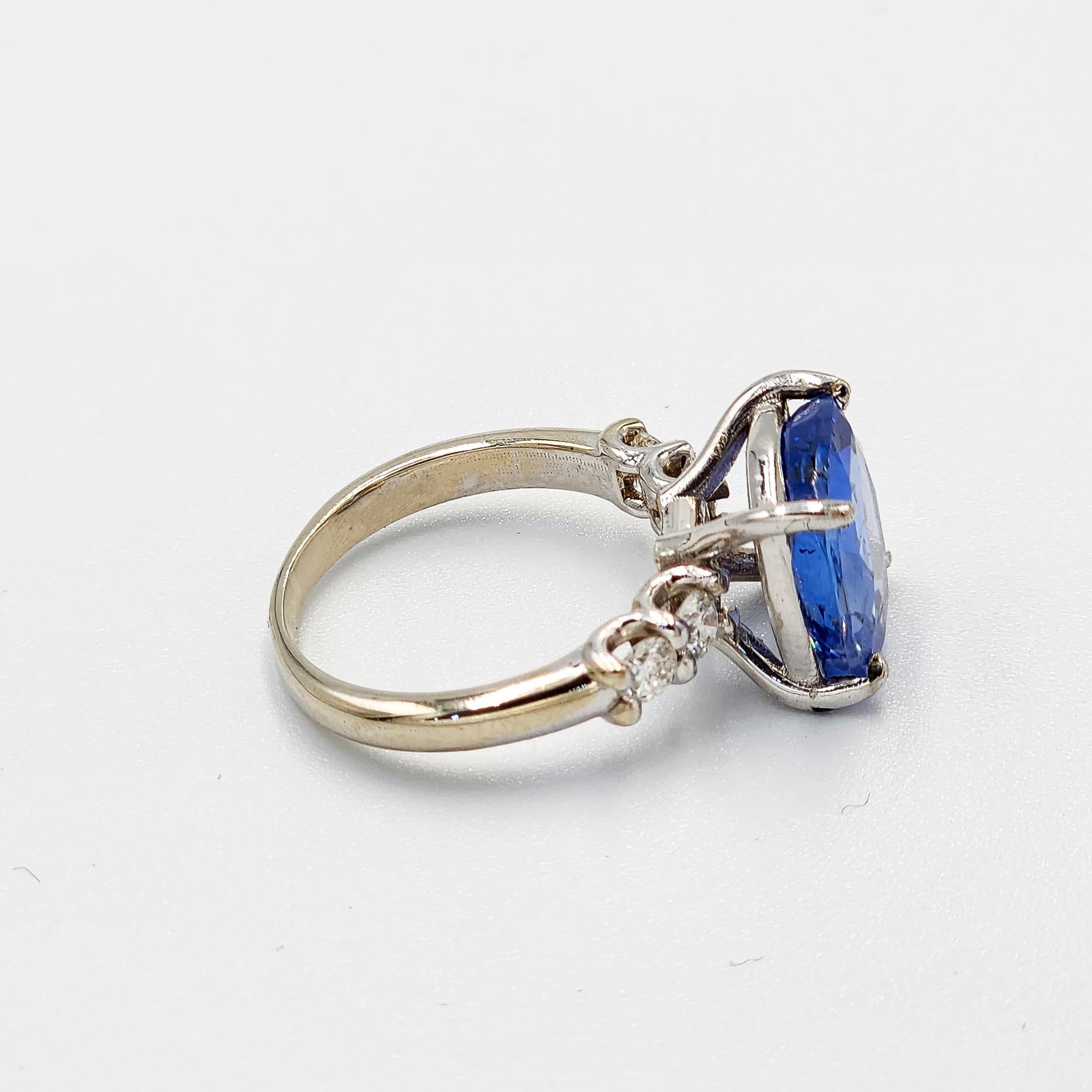 Cushion Cut GIA Certified 5.99 Carat Natural Blue Sapphire Ring with Diamonds in 14k gold For Sale