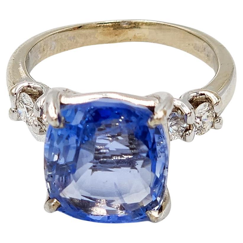 GIA Certified 5.99 Carat Natural Blue Sapphire Ring with Diamonds in 14k gold For Sale