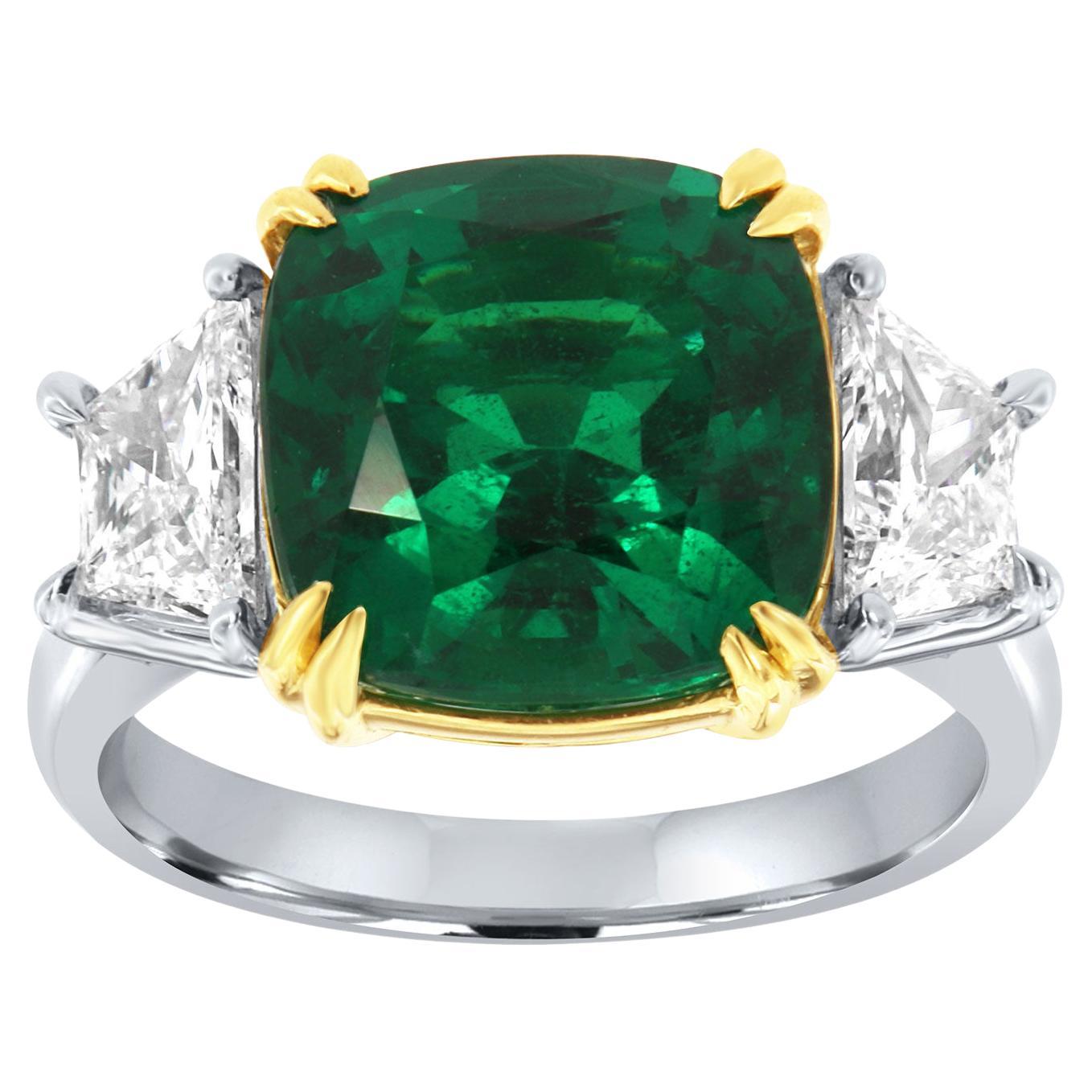 GIA Certified 5.99 Carat Rare Cushion Vibrant Green Emerald Diamond PLT Ring