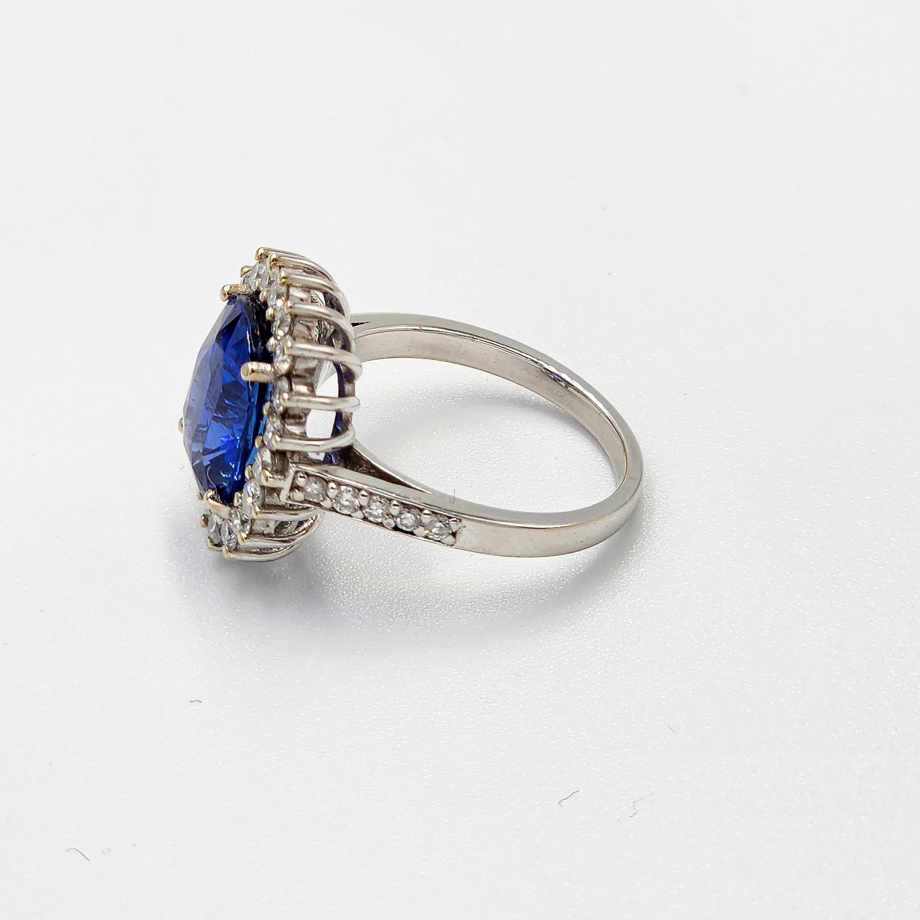 Cushion Cut GIA Certified 5.18 Carat Velvet Blue Sapphire Ring with Diamonds in 18k Gold For Sale