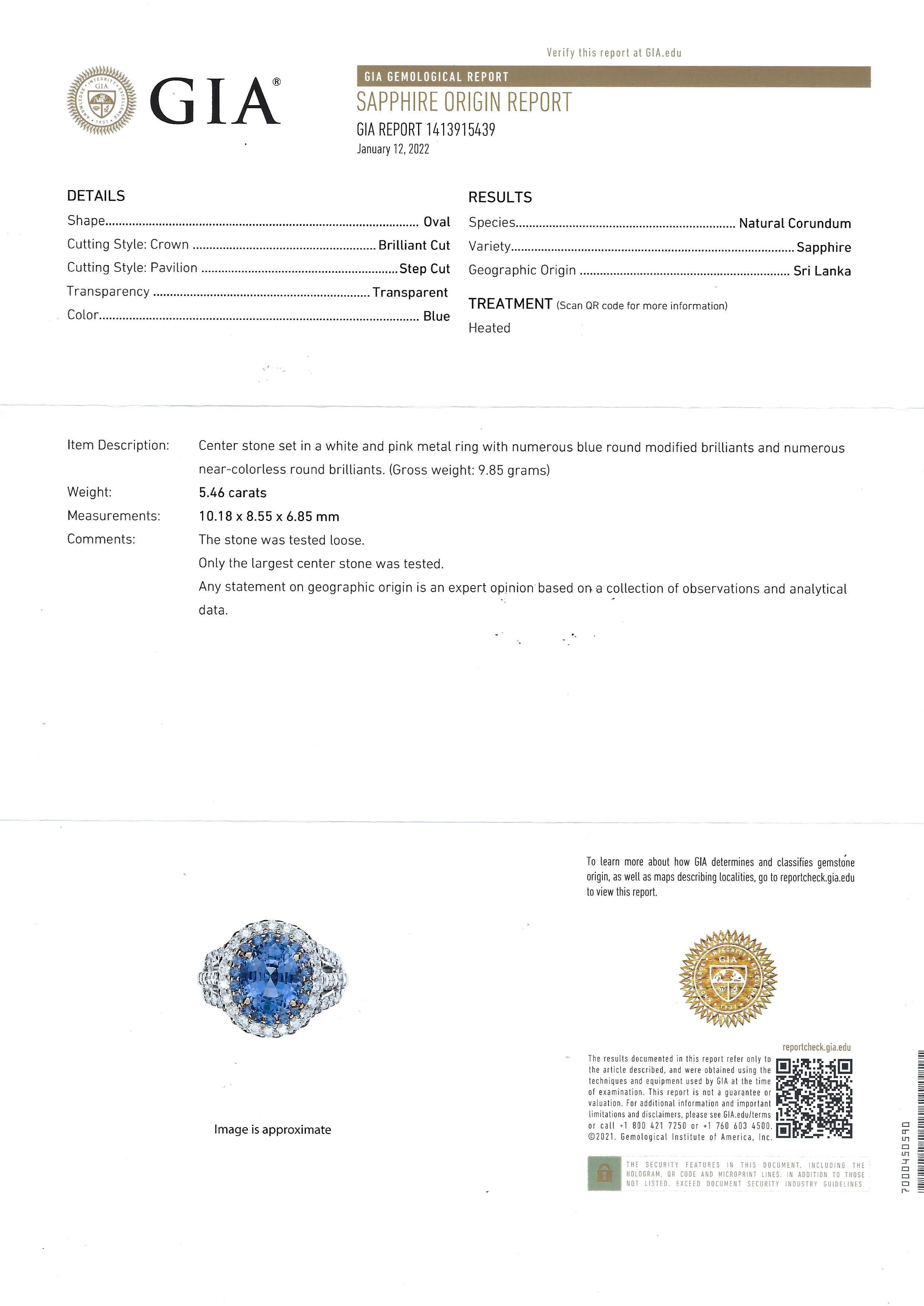 GIA-zertifizierter 5 Karat Ceylon Blauer Saphir mit Diamantring aus 18 Karat Weißgold  im Angebot 10