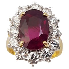 GIA Certified 5cts Unheated Ruby with Diamond Ring set in 18 Karat Gold Settings
