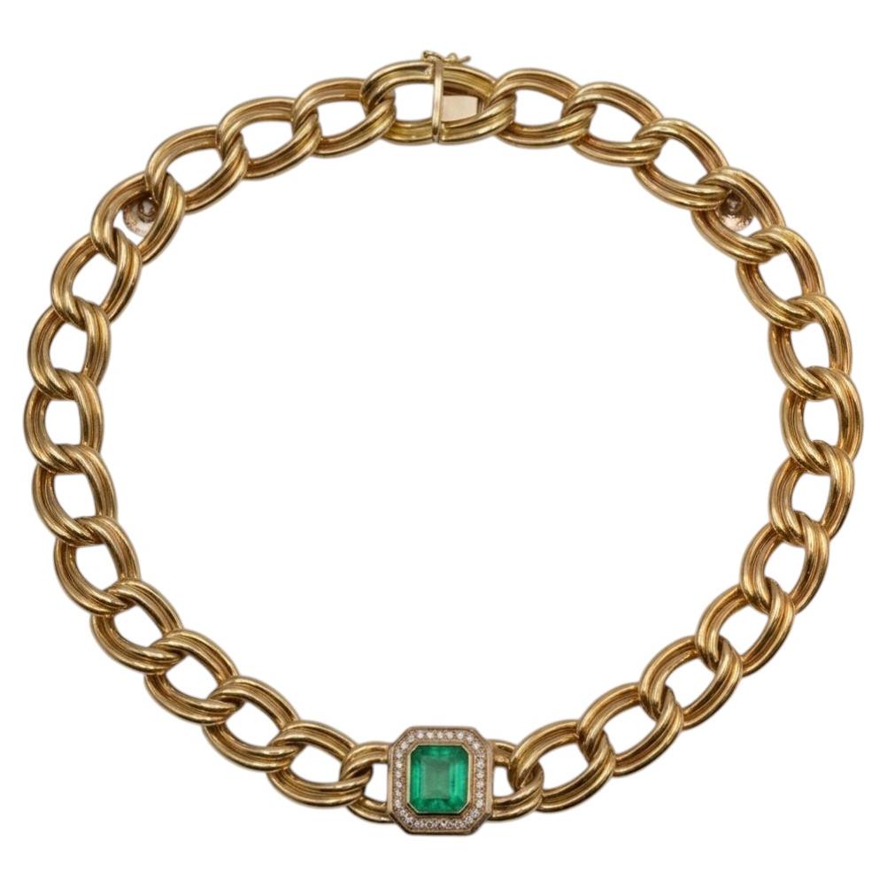 GIA-zertifizierte Halskette aus 14-karätigem Gold mit kolumbianischem Smaragd-Diamanten (6 Karat) im Angebot