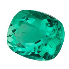 GIA Certified 6.11 Carat Cushion Cut Green Emerald Ring