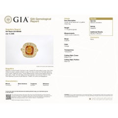 GIA Certified 6 Carat Cushion Cut Orange Sapphire Diamond Halo 18K Gold Ring